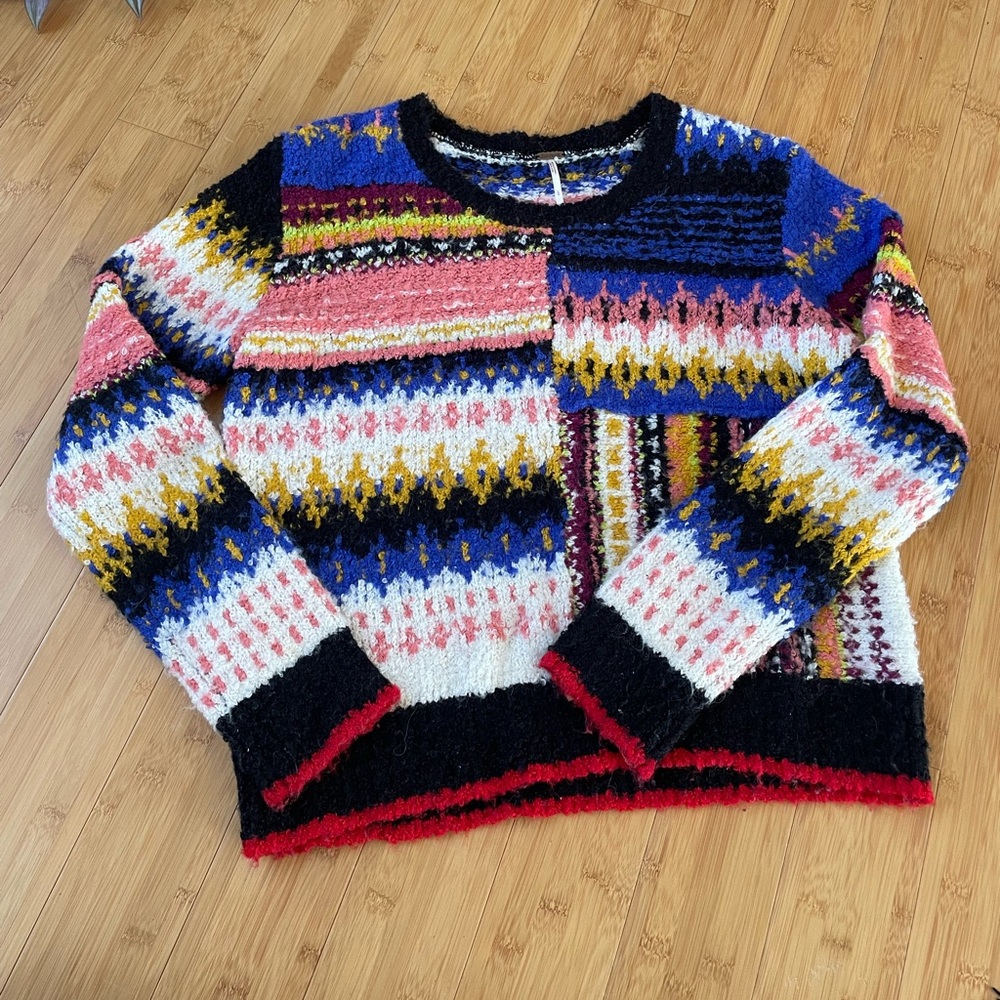 Bright patterned free people sweater